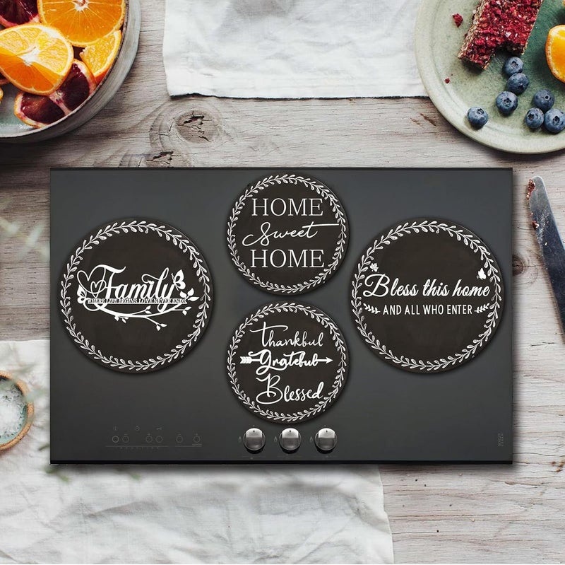 Tucocoo 4 Pieces Family Round Stove Burner Covers Set,2 Pieces 8 Inches and 2 Pieces 10 Inches,Black Gas Stove Burner Covers,Electric Stove Burner Covers,Home Sweet Home Metal Stove Burner Cover Kits - Image 5